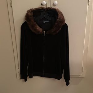 Lauren by Ralph Lauren hooded sweatshirt with faux fur trim on hood. Size large